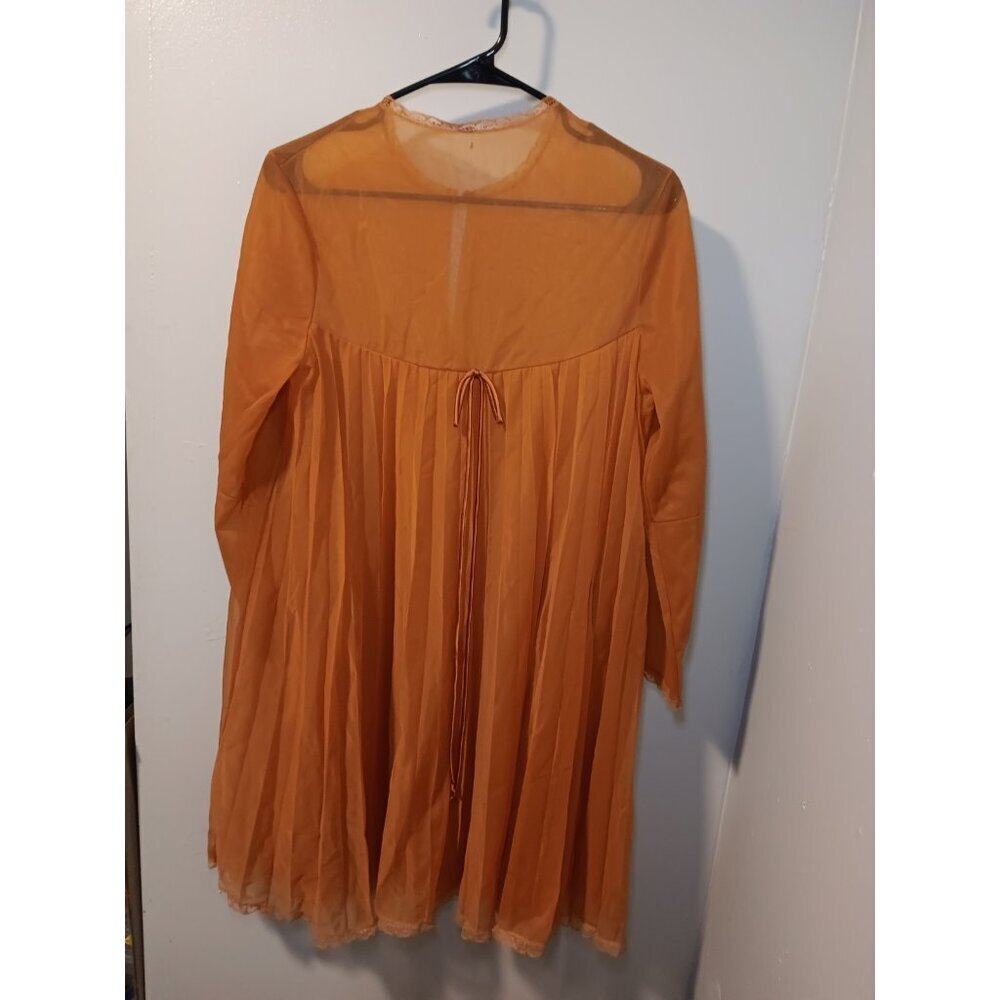 Vintage Vanity Fair Burnt Orange Sheer Pleated Peignoir Nightwear Lingerie